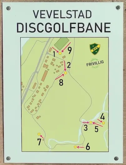 la carte du parcours de disc-golf de Vevelstad